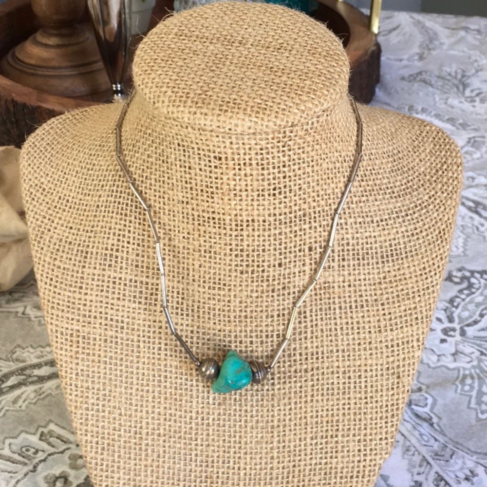 Authentic Vintage Turquoise Nugget with Liquid Silver bead chain